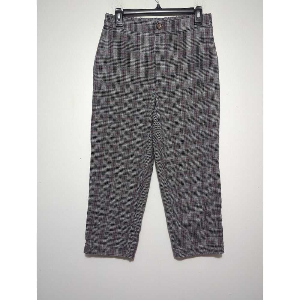 American Eagle Gray Plaid High Waisted Straight Leg Pants Womens Medium Italy